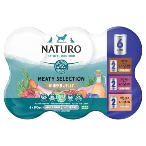 Image of Naturo Adult Grain & Gluten Free Meat Chunks Variety Wet Dog Food Cans(6x Beef 3xPork 3XTurky) - 12 x 390g