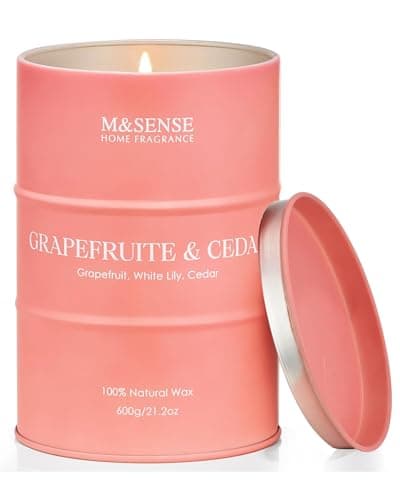 Image of M&SENSE Grapefruit Cedar Scented Candle, Large 600g Organic Soy Wax, Up to 120 Hours Burn Time, Non Toxic Fresh Home Fragrance, Aromatherapy Gift for Women and Men, Relaxation and Home Decor