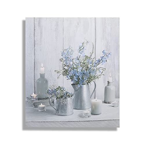 Image of Art For The Home Something Blue LED Printed Canvas - Natural, Grey & Blue Wall art - Framed LED Canvas - Traditional wood & floral photographic art - Smooth texture - Cover for small cracks
