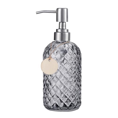 Image of Topsky Glass Soap Dispenser with Siliver Metal Pump - 400ml Liquid Hand Soap Dispenser - Rustproof Pump for Kitchen & Bathroom, Great for Lotions, Essential Oil, Liquid Soaps Grey