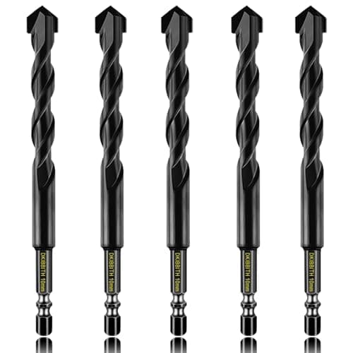 Image of 5 Pcs 10mm Masonry Drill Bits Set, Carbide Concrete Drill Bits for Brick, Stone, Concrete, Tile, Ceramic, Porcelain, Glass, Plastic, Wood and More, Quick Change 6mm Hex Shank, with Sturdy Case