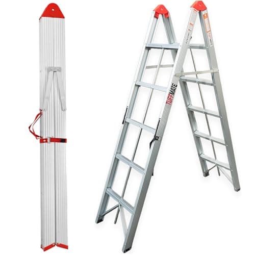 Image of Foldable 5 Step Ladder Unique Folding Design Folds In Half To Make It Easy To Transport 1.7m 5 Treads Aluminium TUFFMATE