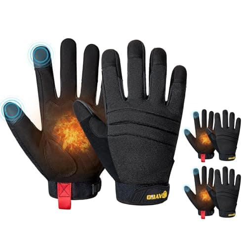 Image of KAYGO Thermal Mechanic Work Gloves KG127W - 3 Pairs, Insulated Double Liner, Heavy Duty, Improved Dexterity, Good Grip, Ideal for Winter Construction Automotive DIY Outdoor Jobs (Medium, Full Black)