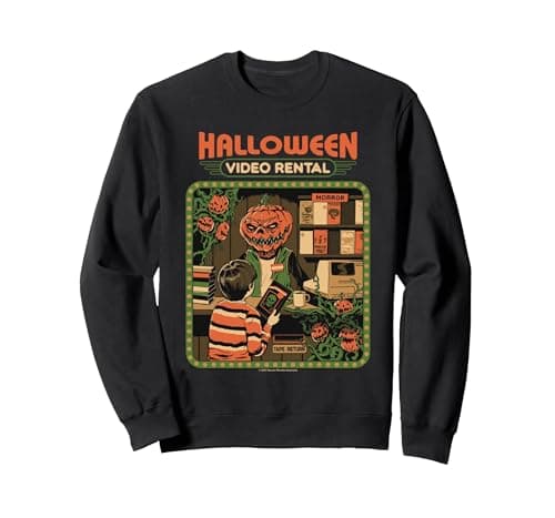 Image of Video Rental Halloween Sarcastic Vintage Funny Adult Humor Sweatshirt, Adult Unisex, Black, Small