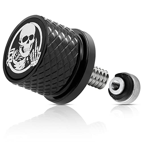 Image of Eumti - 1/4 to 20 Thread Stainless Steel Knurled Rear Seat Bolts and Nuts Set Quick Mount Skull Pattern Compatible with Harley Touring Softail Dyna Sportster CVO