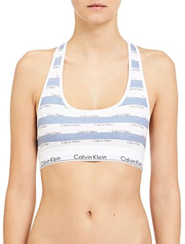 Image of Calvin Klein Women`s Modern Cotton Bralette 1 Pack (Intarsia Logo Stripe(QF4105-480)/White, X-Small)
