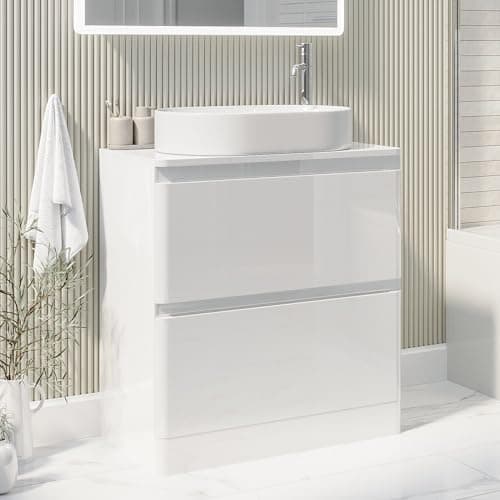 Image of Pendle 800mm White Freestanding Countertop Vanity Unit with Basin