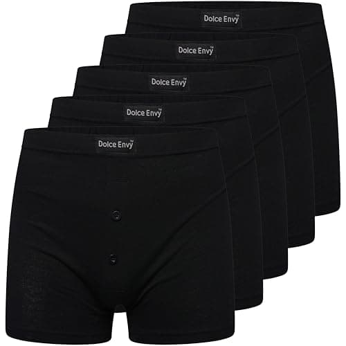 Image of DOLCE ENVY Pack of 5 Men's Boxer Shorts Everyday Comfort Cotton Rich Trunks Underwear Stretch Moisture-wicking and Breathable. (UK, Alpha, M, Regular, Regular, BLACK)