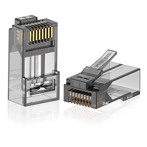 Image of VCE CAT6 RJ45 Pass Through Connector 50 Pack 8P8C RJ45 Plug Gold Plated Modular Plugs for CAT6 CAT5E CAT5 Solid or Stranded UTP Network Cable Black