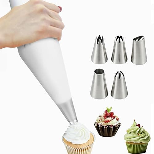 Image of Large Piping Bags and Nozzles Set Reusable Silicone Icing Bag 40cm Anti-Burst for Cake Decorating Cupcakes Buttercream Baking Home Pastry Kit 5 Stainless Steel Nozzles Washable Cream Foam