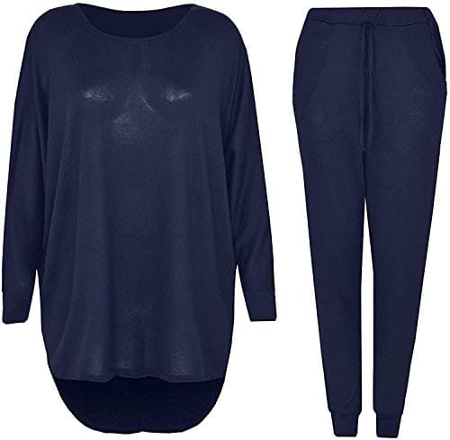Image of ZEE FASHION 2 Piece Track Suit Set High Low Top and Bottoms Casual Loungewear Sweatshirt Jog (Navy High Low Top Bottom, XXL (UK-Size 28-30))