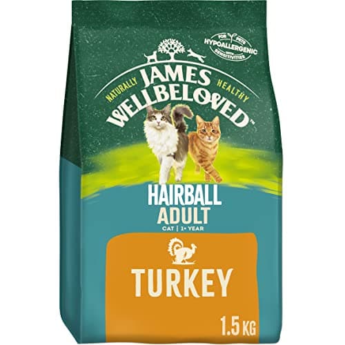 Image of James Wellbeloved Adult Hairball Turkey 1.5 kg Bag, Hypoallergenic Dry Cat Food