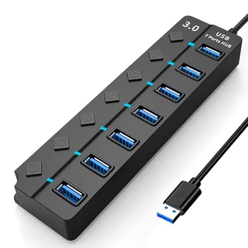 Image of 7-Port USB 3.0 Hub Multiport Splitter with Individual Power Switches and Lights Adapter Extension High-Speed Data for Apple MacBook Air MacBook Pro Mac iMac Mac Pro Windows (USB hub)