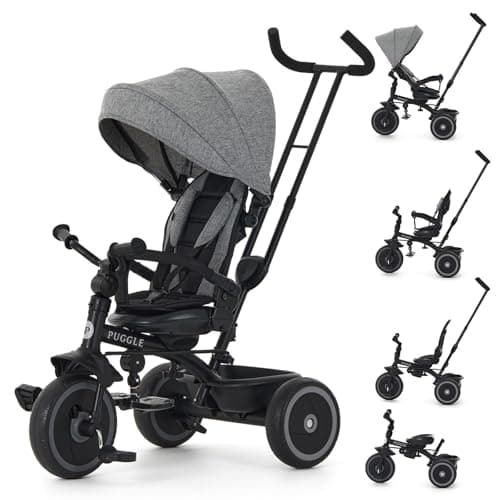 Image of Puggle Easy Twist 6-in-1 Folding Trike with Parent Handle - Melange Grey (9 Months - 5 Years)