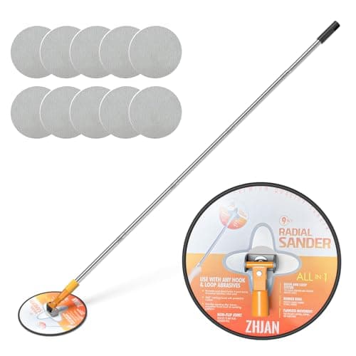 Image of ZHJAN Drywall Pole Sander with Extension Pole, 360° Rotation Radial Round Wall Sander with 10 PCS Sanding Sheets (80/100/120/180/240Grit), Pole Sanding Tool for Painted Walls and Ceilings