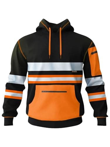 Image of kraftd Mens Hi Vis Hoodie High Viz Hooded Sweatshirt Workwear Hoody with Reflective Tape Black/Orange