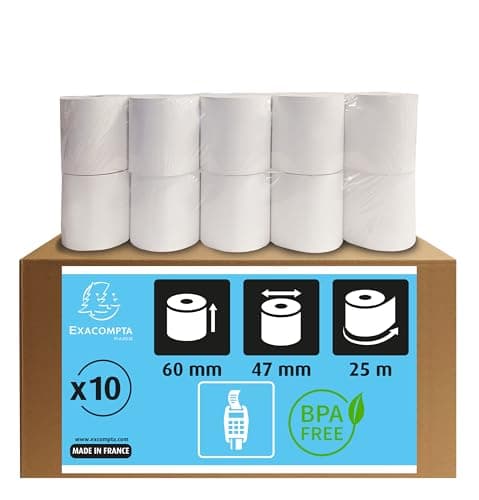 Image of Exacompta - Ref 40902E - Credit Card Machine Receipt Roll (Pack of 10 Rolls) - 60mm Width x 25m Length, Suitable for Shops, Kiosks, Cafés, Restaurants, Card Payments
