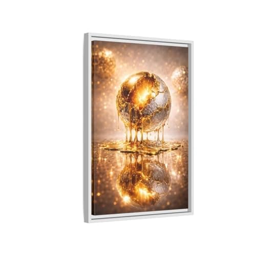 Image of Abstract Golden Sphere Gold - Framed Canvas Wall Art Print 16×24 inch (40×60 cm) - Vertical/White / 1.25 inch (3 cm)