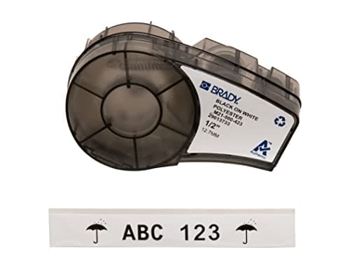 Image of Brady Polyester Label Tape for Label Printers M210 & M211 – Industrial Multi-Purpose Labels for Harsh Environments – Black on White (12,7 mm x 6,4 m) – M21-500-423