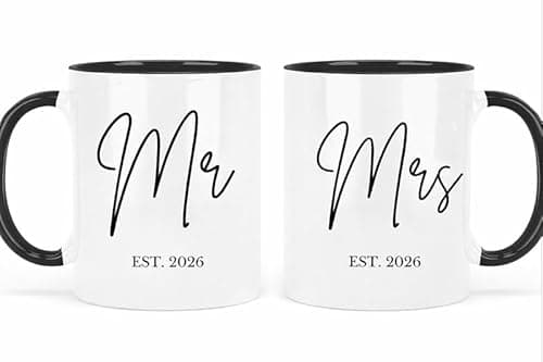 Image of UNIQUEPGIFTS Mr and Mrs Coffee Mugs Set, Bride and Groom Wedding Gift, EST. 2026, Newlywed Present, Anniversary Keepsake, His and Hers, Black and White, Set of 2