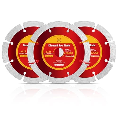 Image of KMJ A-Grade 3 Pack Segmented 115mm Diamond Cutting Disc- Dry Cutting Grinder Discs- Ideal Cutting Disc for Granite, Brick, Mansory, Concrete, Stone & DIY Projects - Size 115 x 2.2 x 10 x 22.23 mm