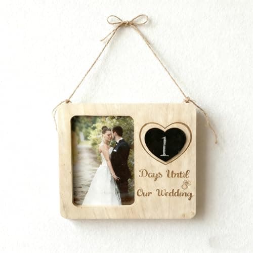 Image of Wasise Wedding Countdown- Wedding Count Down Plaque, Engagement Gift, Weddings Countdown Chalkboard Plaque, Bridal Gifts,for Fiance Mr & Mrs Boyfriend Girlfriend, Oak Freestanding Chalkboard, With Pen