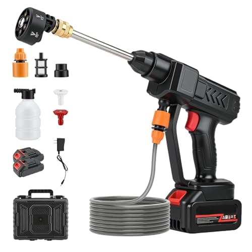 Image of 12V Cordless Pressure Washer,600PSI High-Pressure Cleaner with Batteries, 6-in-1 Nozzle, 5M Hose, Foam Cannon,Portable Water Spray Gun Cleaner for Car, Fence, Floor Cleaning