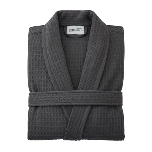 Image of Umbrella Outdoors Waffle Bathrobes Soft Cotton spa Waffle Robes Gowns Bath Robe Hotel Lightweight - Unisex (UK, Alpha, One Size, Regular, Regular, S-M, Grey)