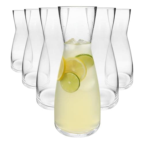 Image of Argon Tableware Hoxton Crystal Carafes 1.1L – Pack of 6 Glass Water Wine Decanter Jugs, Clear Serving Carafe for Juice, Cocktails, Iced Coffee, Table Service & Home Bar