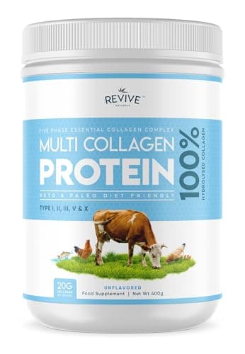 Image of Multi Collagen Protein Powder 400g - Types I, II, III, V & X - Hydrolyzed Grass Fed Bovine, Wild Caught Fish, & Free-Range Chicken & Eggshell Collagen (1 Month Supply)