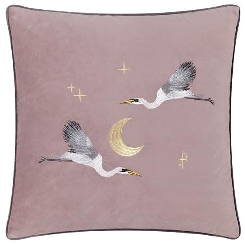 Image of Paoletti Moonlit Flight Embroidered Velvet Cushion Cover - Dusty Pink - 45x45cm