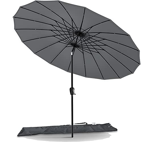Image of VOUNOT 2.7m Shanghai Garden Parasol, Outdoor Patio Table Tilting Parasol Umbrella, with Crank Handle, Protective Cover, 18 Sturdy Ribs, Grey