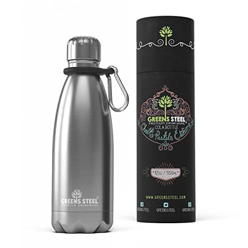 Image of Greens Steel Stainless Steel Water Bottle - 350ml, Silver | Double Wall Vacuum Insulated Flask | Carier Holder & Gift Box Included | Reusable, Leak Proof Sports Bottle for Adults & Kids