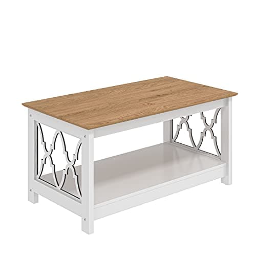 Image of Galano Nova Coffee Table with Shelf – 90cm Modern Oak & White Living Room Table – Rectangular Centre Table with Storage – Wooden Sofa Table for Lounge (White/Oak)