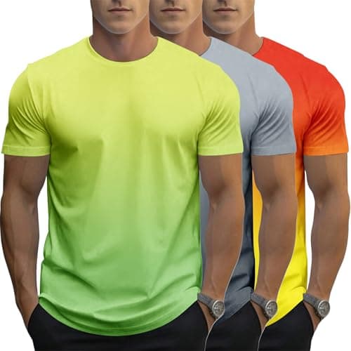 Image of 3 Pack Men's Gradient Color T-Shirt, Short Sleeve Crewneck, Summer Short Sleeved Round Neck Gradient T-Shirt (UK, Alpha, 3XL, Regular, Regular, #4)