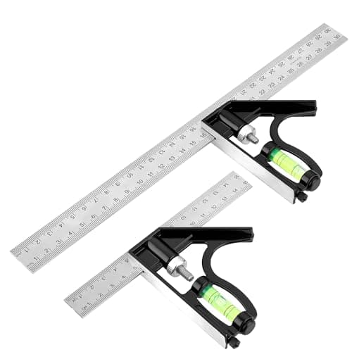 Image of 2Pcs Square Carpentry Metal Set, 150 + 300mm Adjustable Combination Try Square Tool with Spirit Level & Marking Needle, 45 & 90 Degree Multifunctional Right Angle Ruler for Engineers Carpenter