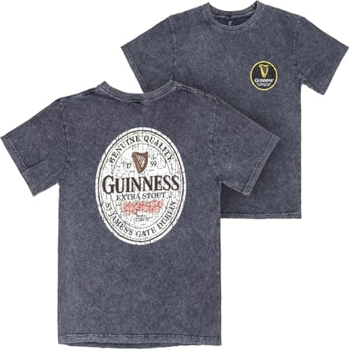 Image of Guinness Extra Stout Marble Wash Label Front & Back Print T-Shirt, Wash Grey, Large