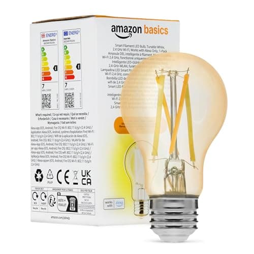 Image of Amazon Basics A60 Smart Filament LED Bulb, Tunable White, 2.4 GHz Wi-Fi, Works with Alexa Only, 1-Pack