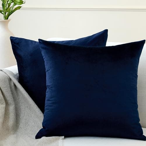 Image of Encasa XO Velvet Cushion Covers (40x40 cm) Set of 02 | Navy Blue | Luxurious Square Velvet Throw Pillow Covers With Invisible Zippers | Living Room, Sofa, Chair