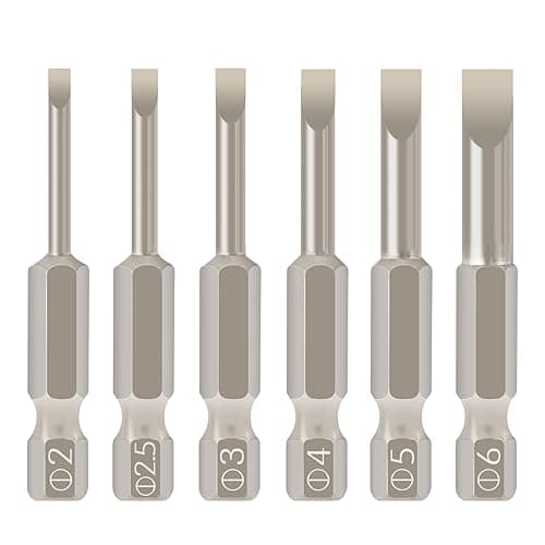 Image of 6 Pcs Slotted Screwdriver Bit Set Magnetic Flat Head Bits 2.0-6.0mm 1/4 Inch Hex Shank 2 Inch Long