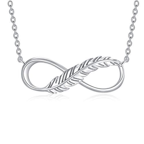 Image of PDTJMTG Infinity Feather Necklace 925 Sterling Silver Necklace for Women 18”+2”