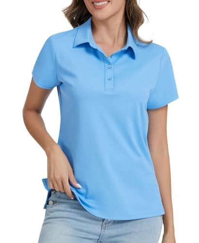 Image of JoyGirl Polo Shirts for Women Short Sleeve T Shirts Quick Dry Lightweight Breathable Gym Tops Collared Golf Shirt with 4-Buttons (Blue,S)