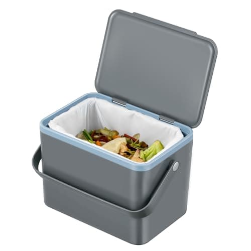 Image of EKO Food Waste Compost Bin, Kitchen Countertop Food Waste Caddy,Compost Bin with Lid, Grey, 4 Litre