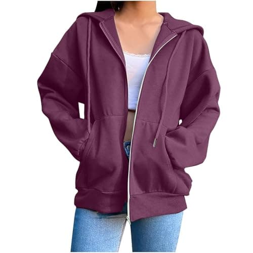Image of Graphic Hoodie,Zip Up Hoodie Lightweight Long Sleeve Sweatshirts Casual Jumpers Zipper Hooded Jackets,Lightweight Hoodie Purple