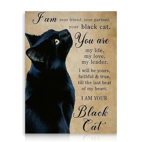 Image of Dazzlewall Black Cat Poster, Pet Friendship Quote Vintage Canvas Wall Art for Cat Lover Bedroom Living Room Decor 12x16 in Unframed