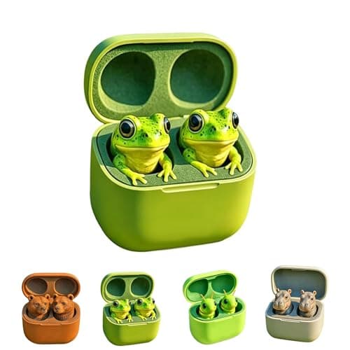Image of Frog Earbuds, Cute Animal Shaped Bluetooth Earbuds with Charging Case, Wireless in Ear Headphones with Deep Bass, Stylish & Comfortable, Gift for Kids and Adults (frog)