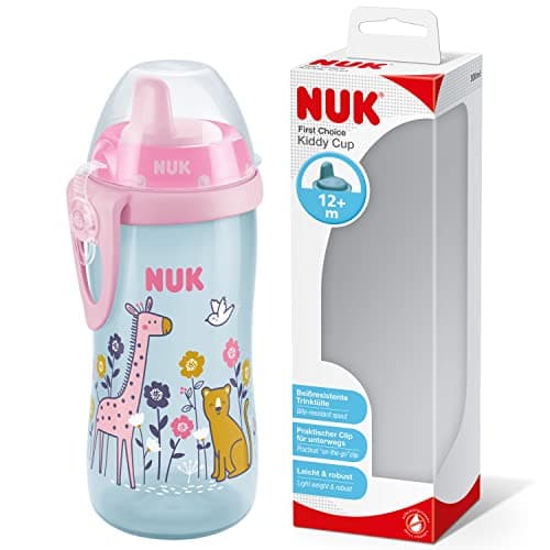 Image of NUK Kiddy Cup Toddler Cup | 12+ Months | 300 ml | Leak-Proof Toughened Spout | Clip & Protective Cap | BPA-Free | Pink