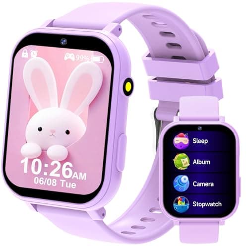 Image of clleylise Kids Smart Watch for Boys Girls - Smart Watch for Kids Fitness Watch with 18 Fun Games, 8MP Camera, Step Counter & Sleep Monitoring, Alarm, Flashlight, for Girls Boys (Purple 1)