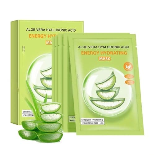 Image of Pack of 5 Face Masks Skincare - Aloe Vera Hyaluronic Acid Sheet Mask for Hydration and Soothing Care, Face Mask for Daily Skincare