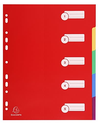 Image of Exacompta - Ref 4805E - PP Document Dividers - Suitable for Use With A4+ Documents, Made from Polypropylene, Pre-Punched & Pre-Printed - 5 Part Dividers - Multicoloured